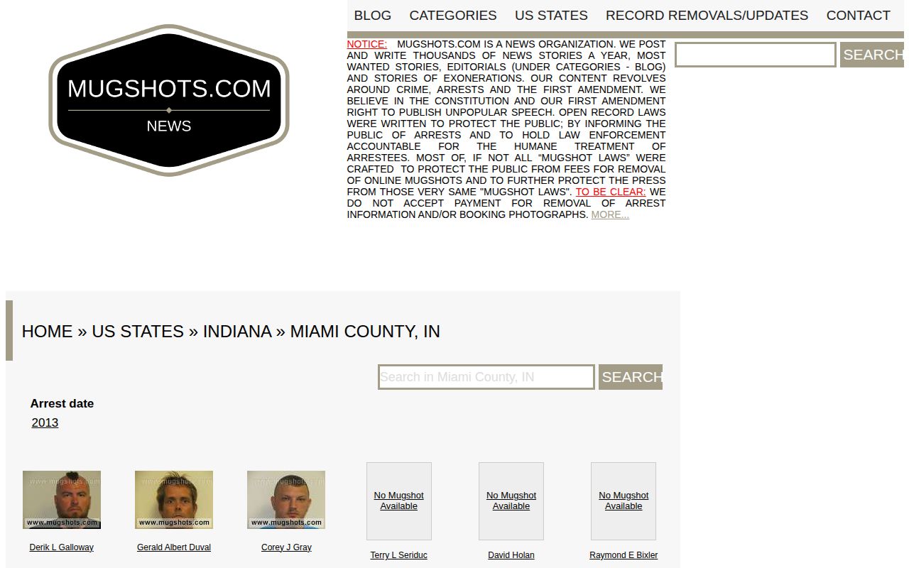 Historical Mugshots.com Miami County arrest archive