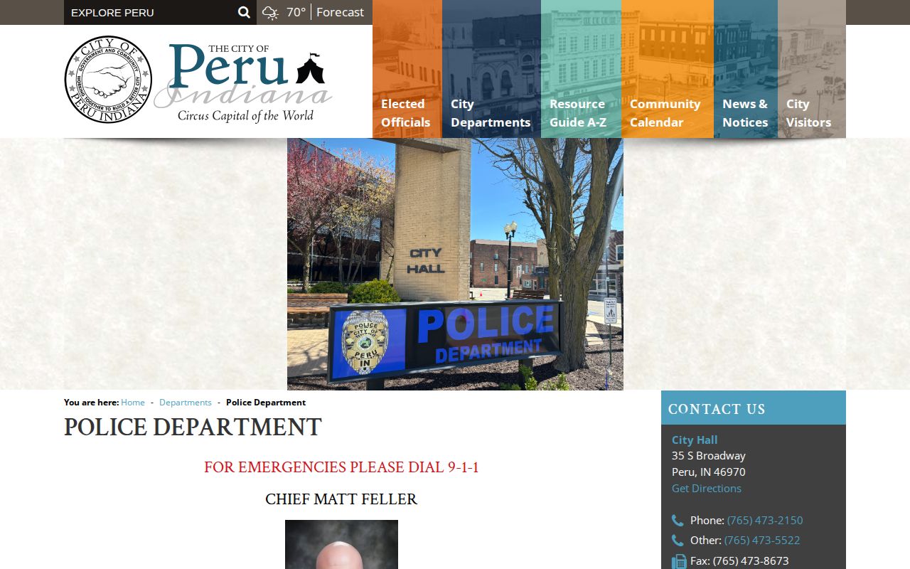 Peru Police Department official arrest records contact page